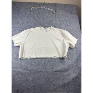 Ashley Rowe Shirt OS Denim Short Sleeve Tee Boxy Crop Distressed Minimalist SEE